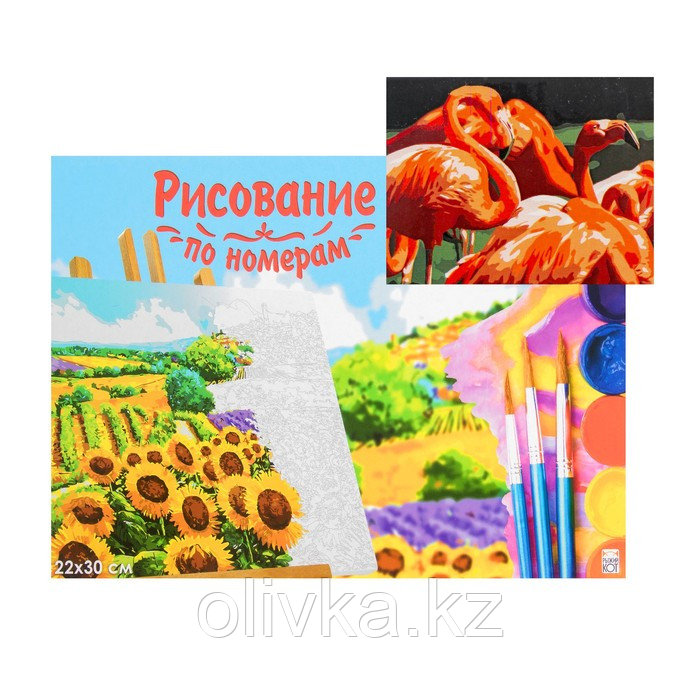 Картина по номерам на холсте 22 × 30 см, «Стая фламинго»