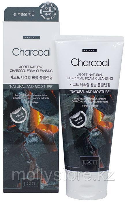 Jigott Natural Charcoal Foam Cleansing Пенка для умывания с экстрактом древесного угля, 180 мл