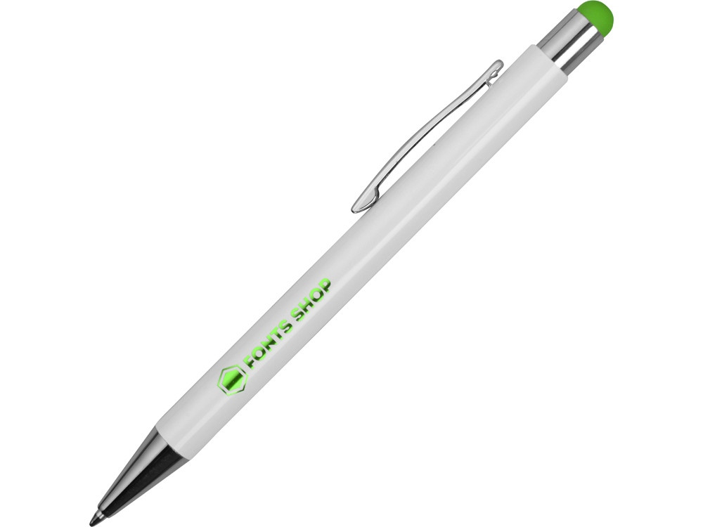 Ручка металлическая шариковая Flowery со стилусом и цветным зеркальным слоем, белый/зеленое яблоко - фото 1 - id-p76909132