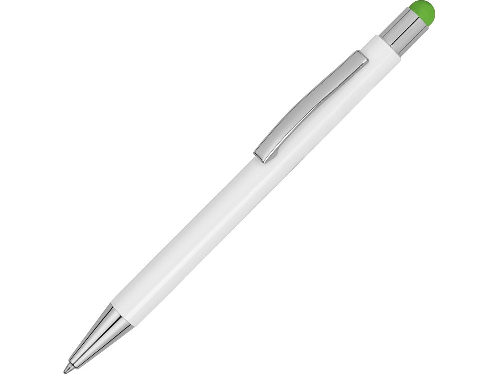 Ручка металлическая шариковая Flowery со стилусом и цветным зеркальным слоем, белый/зеленое яблоко - фото 2 - id-p76909132