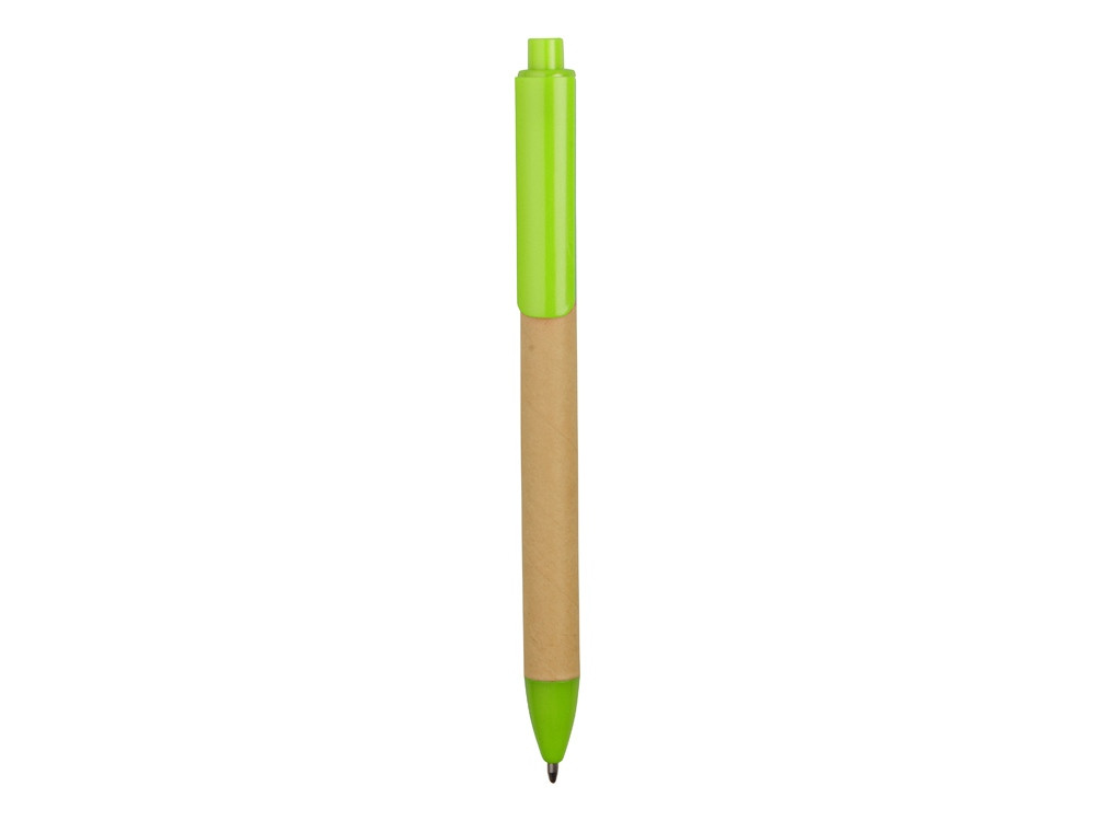Ручка картонная пластиковая шариковая Эко 2.0, бежевый/зеленое яблоко - фото 2 - id-p76907798