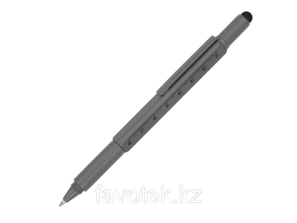 Ручка шариковая металлическая Tool, серый. Встроенный уровень, мини отвертка, стилус