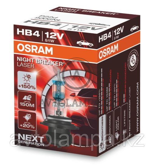 9006NL Лампа "+150%" света HB4 12V 51W P22d NIGHT BREAKER LASER уп.1шт.