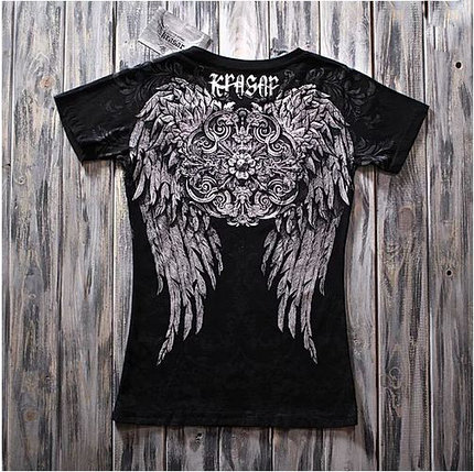 "Чёрный ангел" Женская футболка тотальная, фото 2