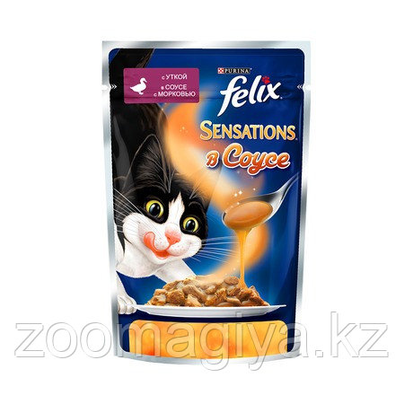 Паучи Felix Sensations для взрослых кошек с уткой и морковью в соусе - 85 г - фото 1 - id-p77099712