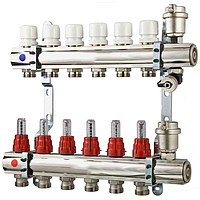 Коллектор с термостатическим клапаном и расходомером 1" на 9 выходов HLV-109596.N.010