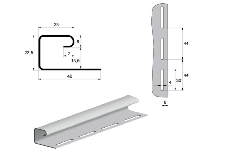 Профиль J для Фасадных панелей Серый 3000 мм - фото 2 - id-p77419741