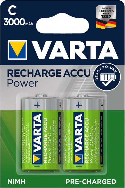 Заряжаемые Аккумуляторные Батарейки VARTA (С) 3000 mAh (блистер)