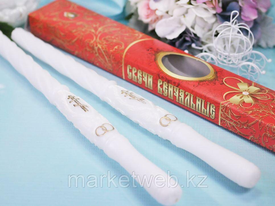 Венчальные белые парафиновые свечи с позолотом, фото 1