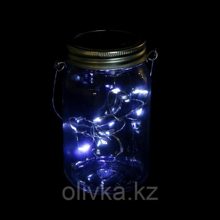 Светильник-банка "Прозрачная" светодиодный на солнечной батарее 10 LED, с подвесом, БЕЛЫЙ