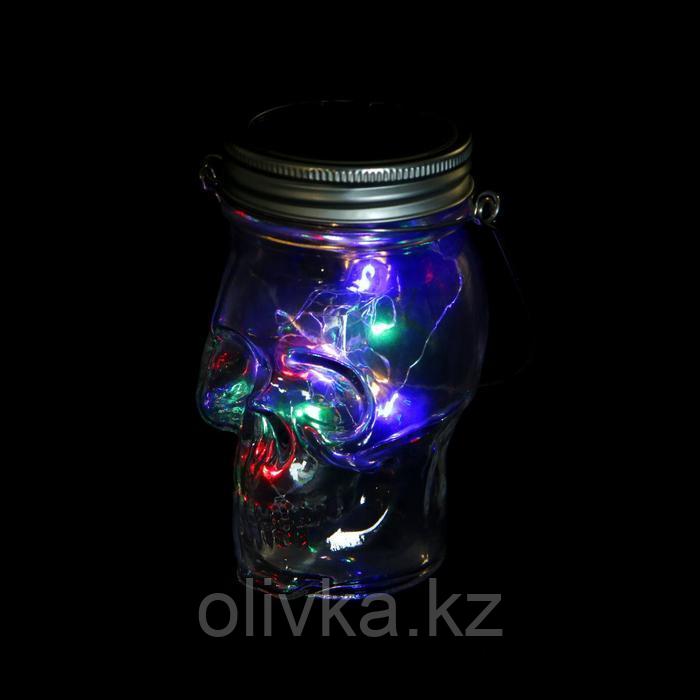 Светильник-банка "Череп" светодиодный на солнечной батарее 10 LED, с подвесом, МУЛЬТИ