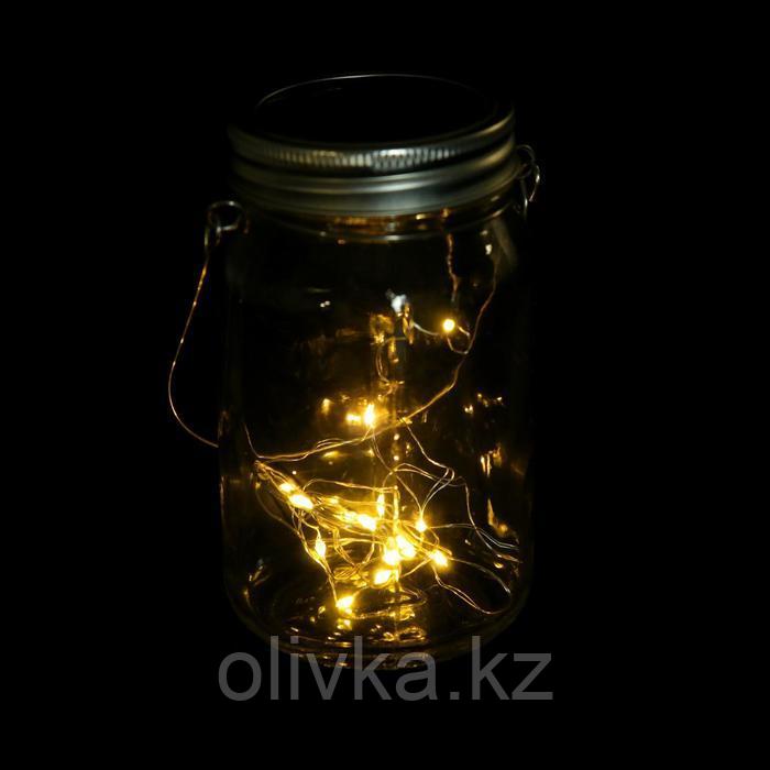 Светильник-банка "Прозрачная" светодиодный на солнечной батарее 15 LED, с подвесом, Т.БЕЛЫЙ