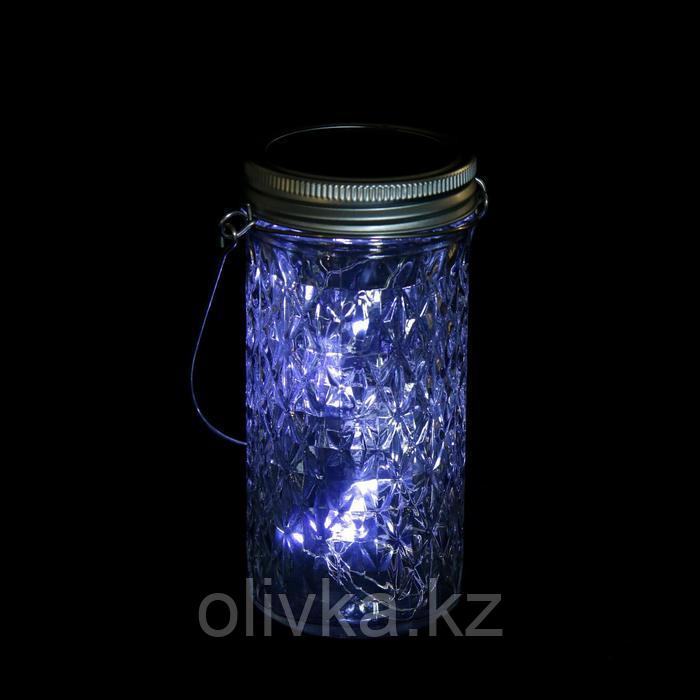 Светильник-банка "Граненая" светодиодный на солнечной батарее 20 LED, с подвесом, БЕЛЫЙ