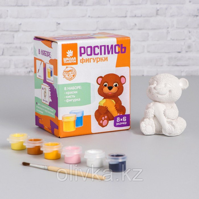 Роспись фигурки "Мишка с рыбкой", краски 6 цв