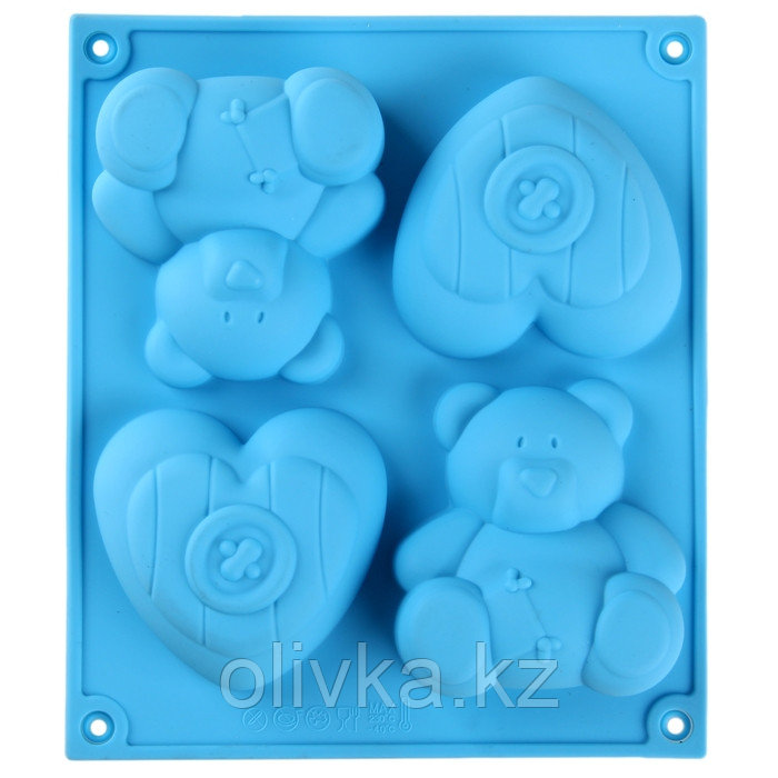Форма для выпечки «Мишка и сердце», 4 ячейки, 17×15 см, цвет МИКС