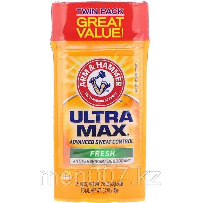 Arm & Hammer, UltraMax 146 г. 2 упаковки твердый дезодорант с антиперспирантом, для мужчин, аромат свежести