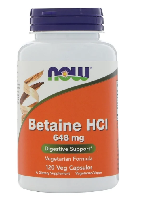 Now Foods, Бетаина гидрохлорид, 648 мг, 120 растительных капсул - фото 1 - id-p77482988