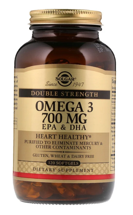Solgar, Омега-3, ЭПК и ДГК, двойной концентрации, 700 мг, 120 мягких таблеток - фото 1 - id-p77483075