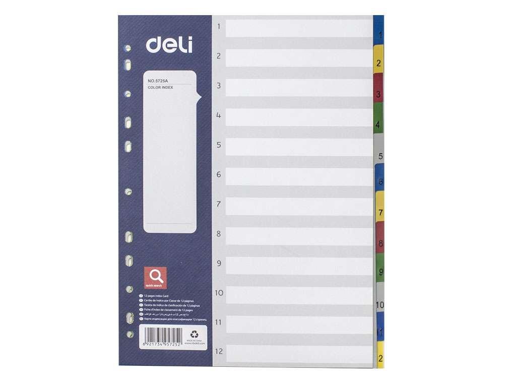 Разделитель пластиковый DELI, А4, 12 листов, цветной