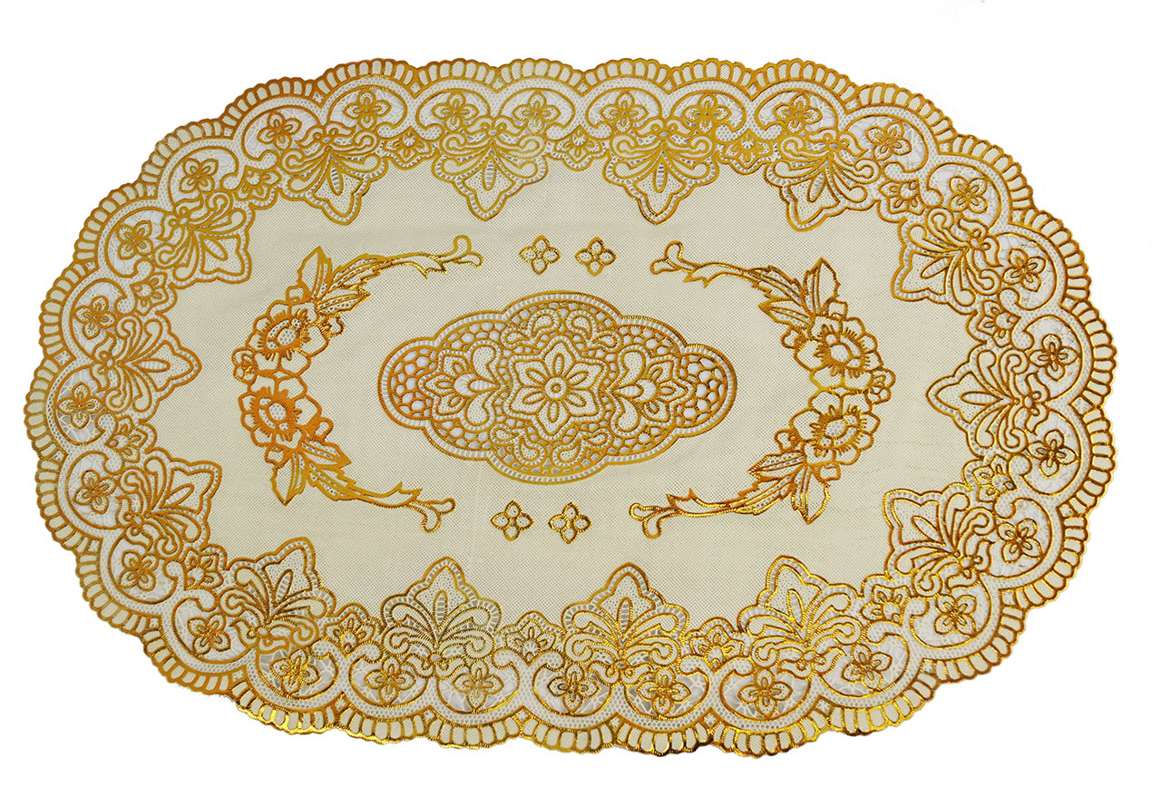 Овальная салфетка с золотым декором 45х30 см - Оплата Kaspi Pay