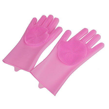 Силиконовые перчатки для мытья посуды, цвет розовый, фото 2