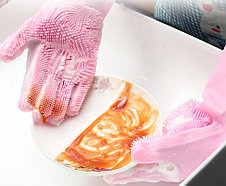 Силиконовые перчатки для мытья посуды, цвет розовый - Оплата Kaspi Pay, фото 3