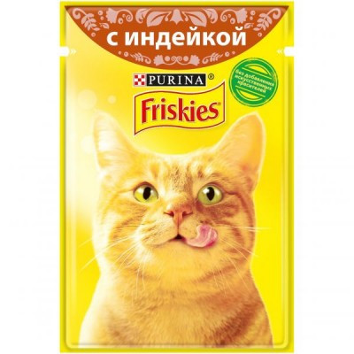 Friskies, Фрискис, влажный корм для кошек, кусочки с индейкой, уп.26*пауч.85гр.