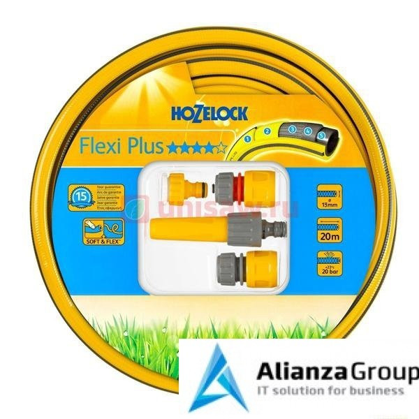 Шланг Hozelock Flexi Plus 19 мм 20 м, с набором коннекторов и наконечником