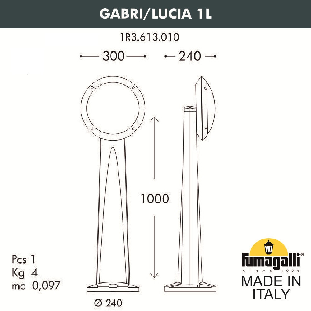 Садовый светильник-столбик FUMAGALLI GABRI/LUCIA 1L 1R3.613.010.LYE27 - фото 2 - id-p77035204