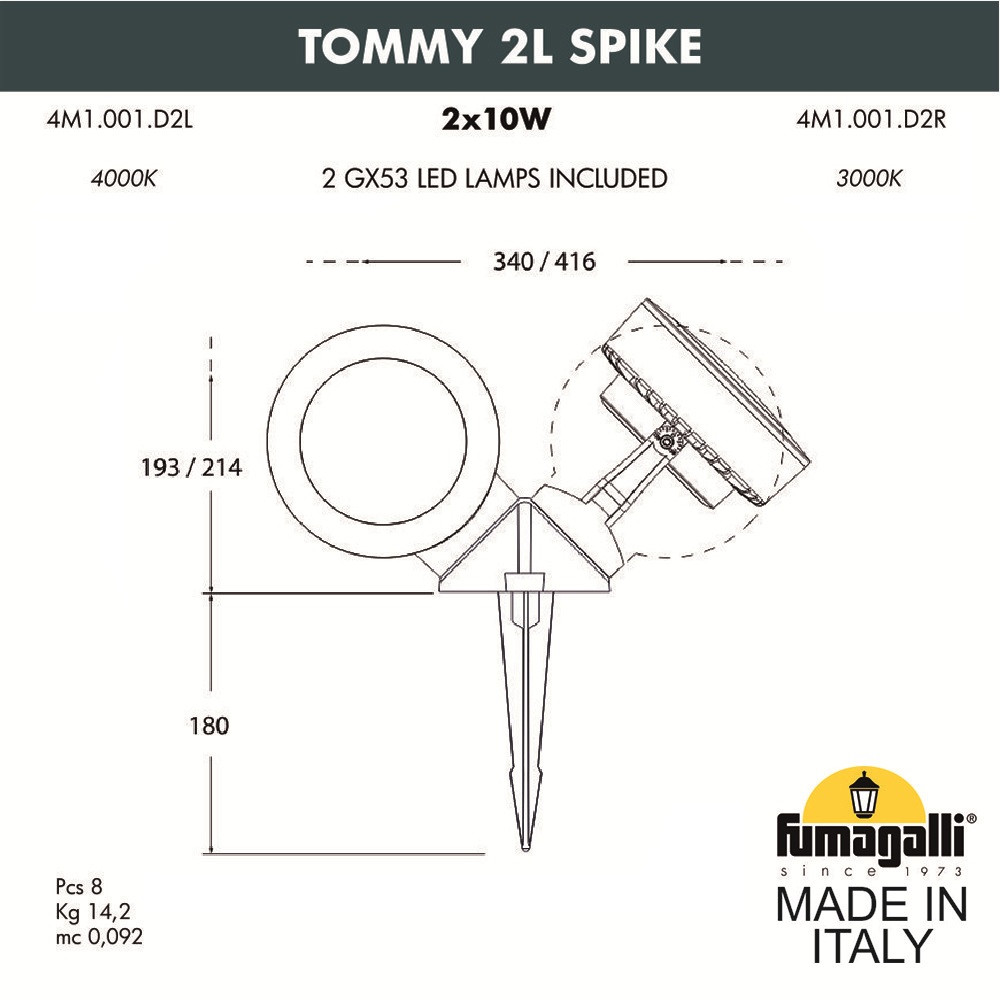 FUMAGALLI Ландшафтный светильник FUMAGALLI TOMMY 2L SPIKE 4M1.001.000.WXD2L - фото 1 - id-p77035178