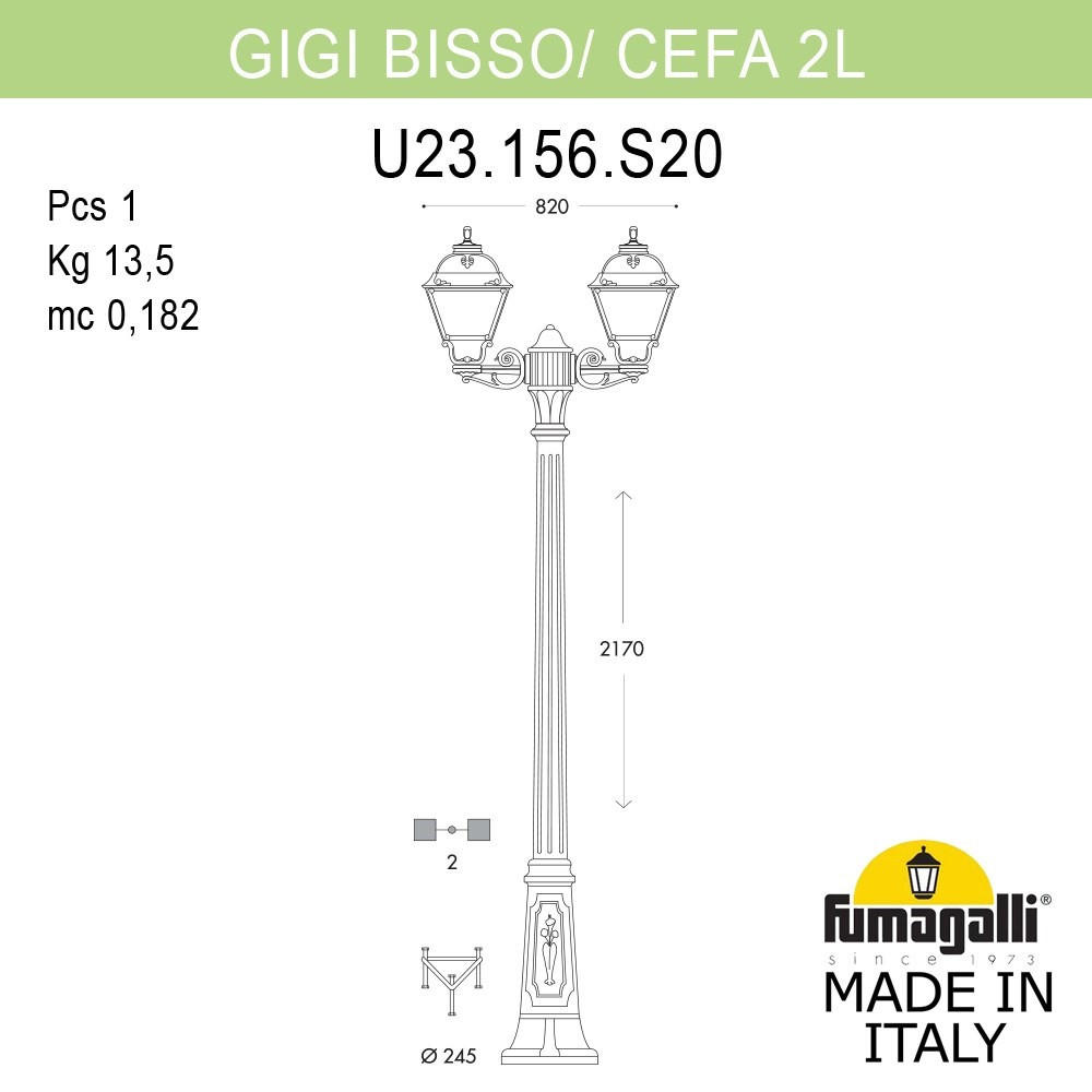 FUMAGALLI Садово-парковый фонарь FUMAGALLI BISSO/CEFA 2L U23.156.S20.VYF1R - фото 1 - id-p77034254