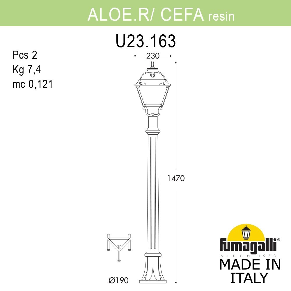 Садовый светильник-столбик FUMAGALLI ALOE.R/CEFA U23.163.000.VYF1R - фото 2 - id-p77034429
