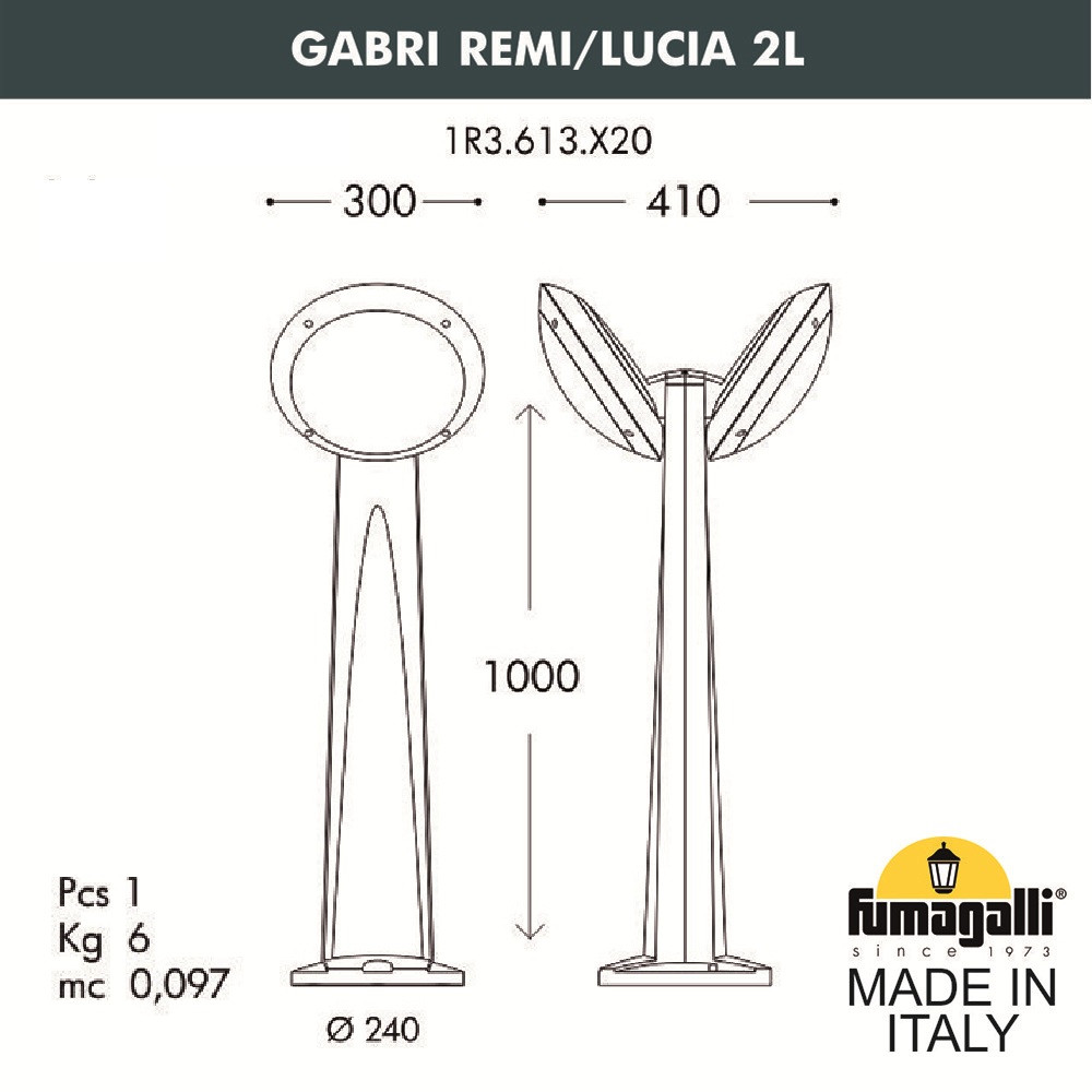 Садовый светильник-столбик наклонный FUMAGALLI GABRI REMI/LUCIA 2L 1R3.613.X20.WYE27 - фото 1 - id-p77035200