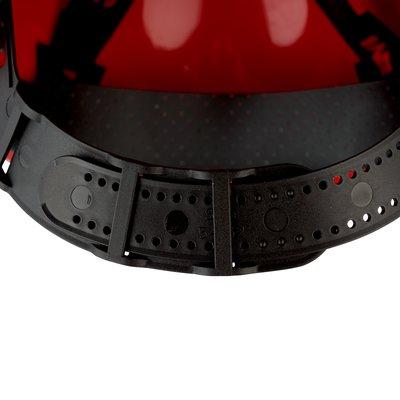 Защитная каска 3M , Uvicator, штифтовый замок, с вентиляцией, пластиковая налобная лента, красный цвет, G3000CUV-RD - фото 2 - id-p77657314