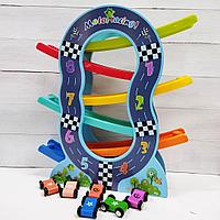 Деревянная горка с машинками, 6 уровней