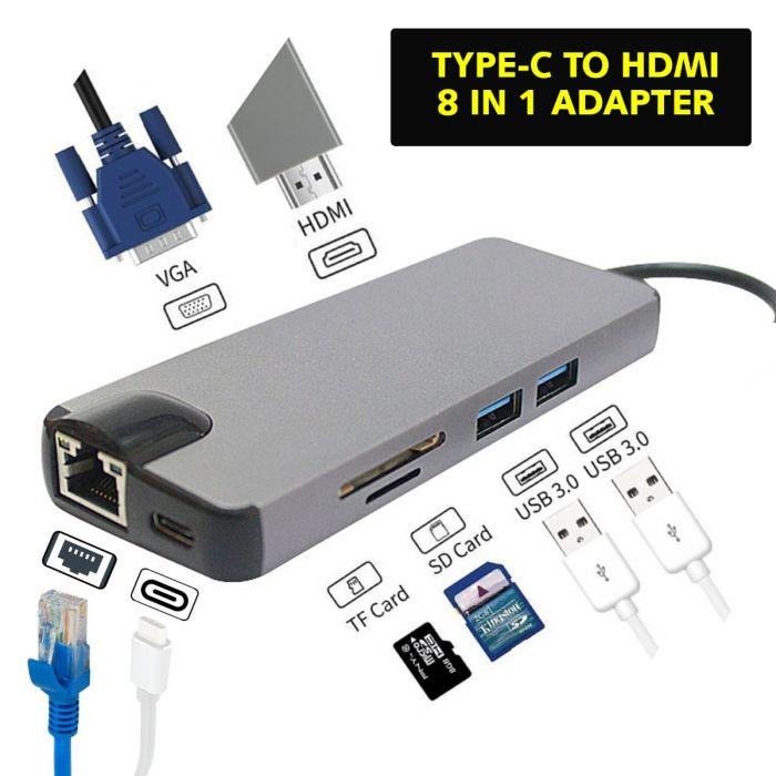 Переходник Type-C to HDMI 8 в 1 HUB - фото 1 - id-p77685707