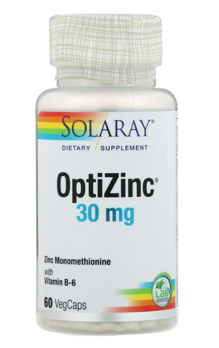 Solaray, OptiZinc, 30 мг, 60 растительных капсул
