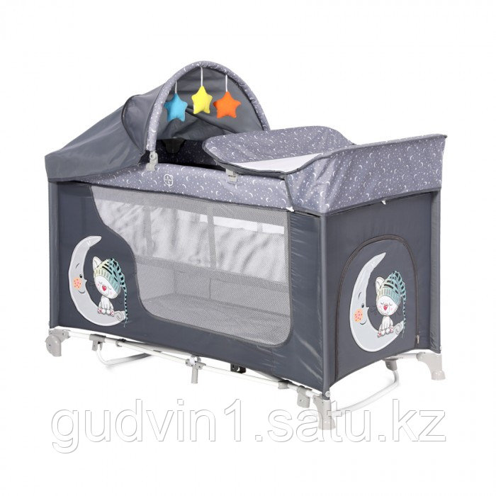 Кровать-манеж Lorelli MOONLIGHT 2 plus rocker Серый / Grey CUTE MOON 2070