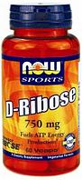 D-Ribose 750 mg, 60 veg.caps, NOW