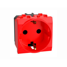 Электрическая розетка, с заземлением, со шторками, красная, 2 мод. DKC