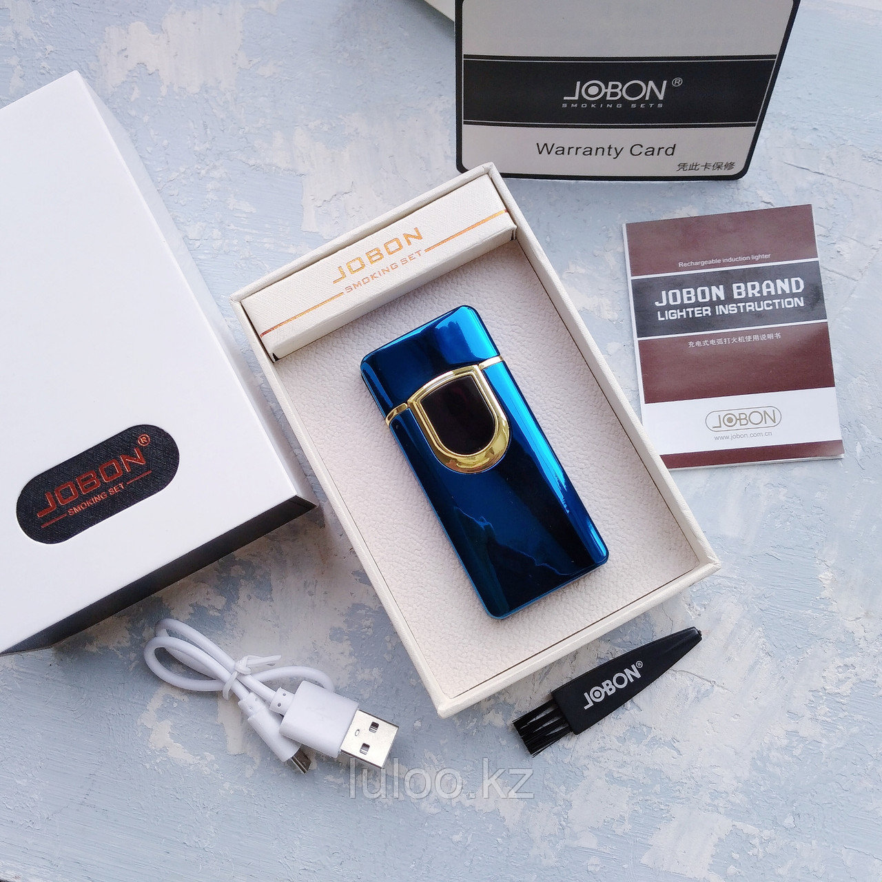 Вращающаяся электронная USB-зажигалка в подарочной коробке, синяя.