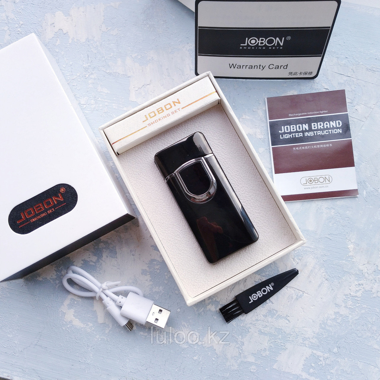 Электронная вращающаяся USB-зажигалка  "JOBON" в подарочной коробке, черная., фото 1