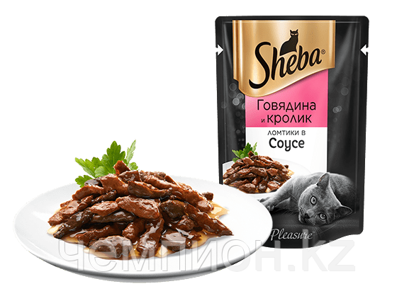 SHEBA, Шеба ломтики в соусе с говядиной и кроликом, консервы для кошек, уп.28*75гр.