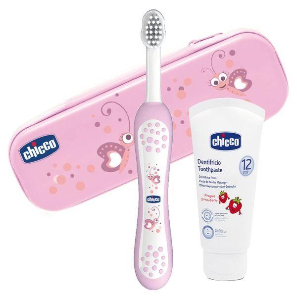 Набор для ухода за полостью рта Chicco (зубная щетка и паста) розовая 12+