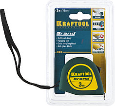 Рулетка KRAFTOOL GRAND, обрезиненный пластиковый корпус, 3м/16мм