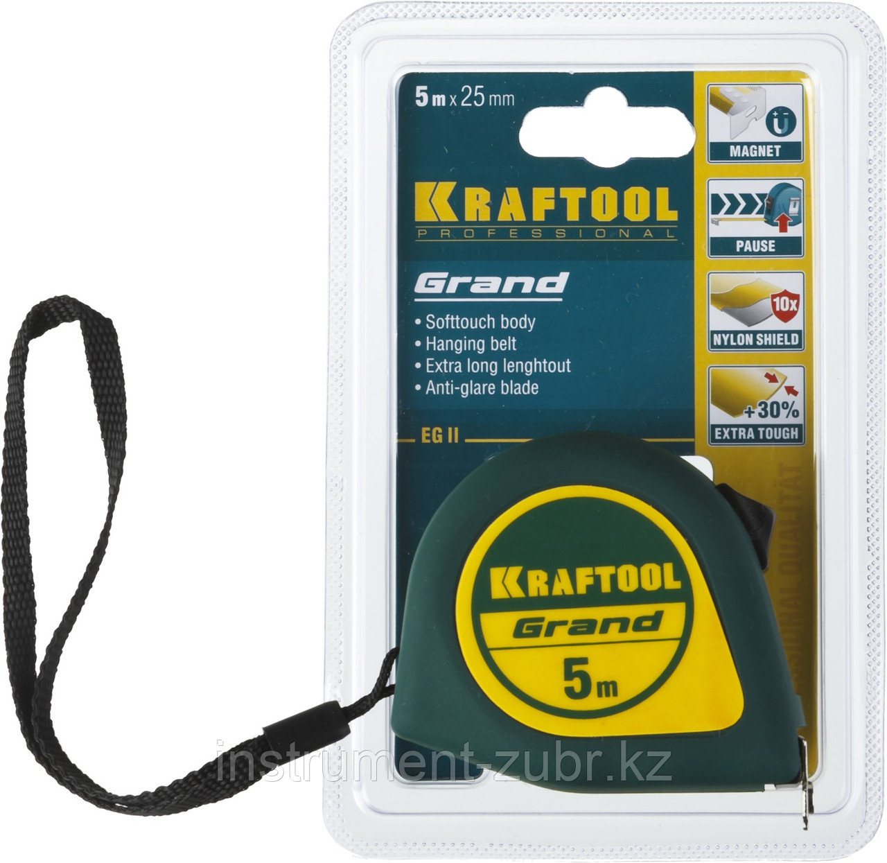 Рулетка KRAFTOOL GRAND, обрезиненный пластиковый корпус, 5м/25мм