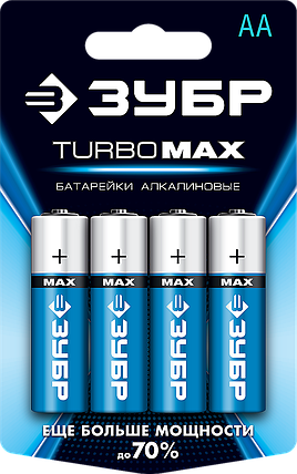 Батарейка щелочная 1.5 В, тип АА, 4 шт, ЗУБР Turbo-MAX (59206-4C_z01), фото 2