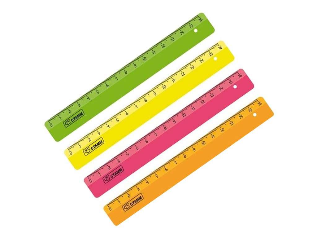 Линейка СТАММ "Neon" 16 см, неоновые цвета