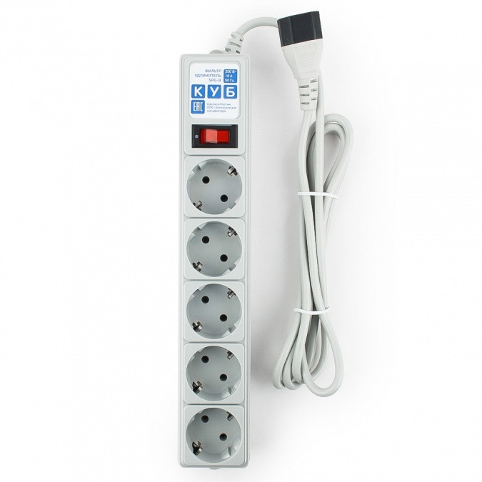 Сетевой фильтр Power Cube SPG-B-6, 10А/2,2кВт, 1,9м, 5 розеток серый