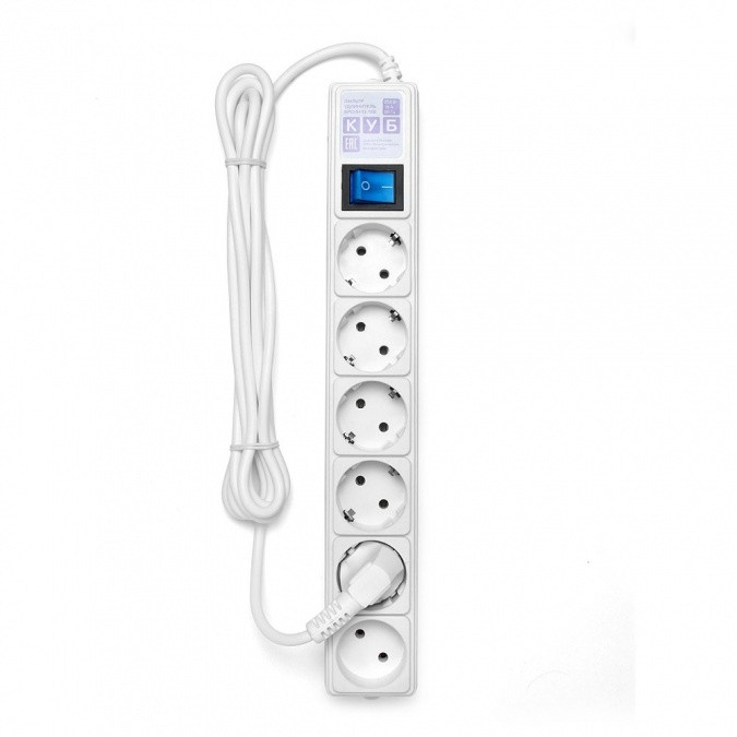 Сетевой фильтр Power Cube SPG(5+1)-16B-3М, 16А/3,5кВт, 3м, 6 розеток, белый